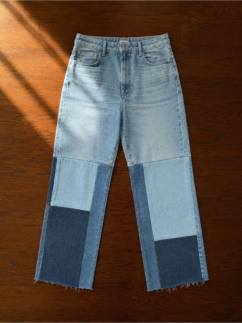 Zara Patchwork Low Rise TRF Bootcut Jeans Sz 10